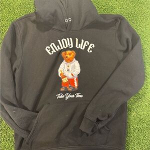 Black Hoodie with Bear Graphic